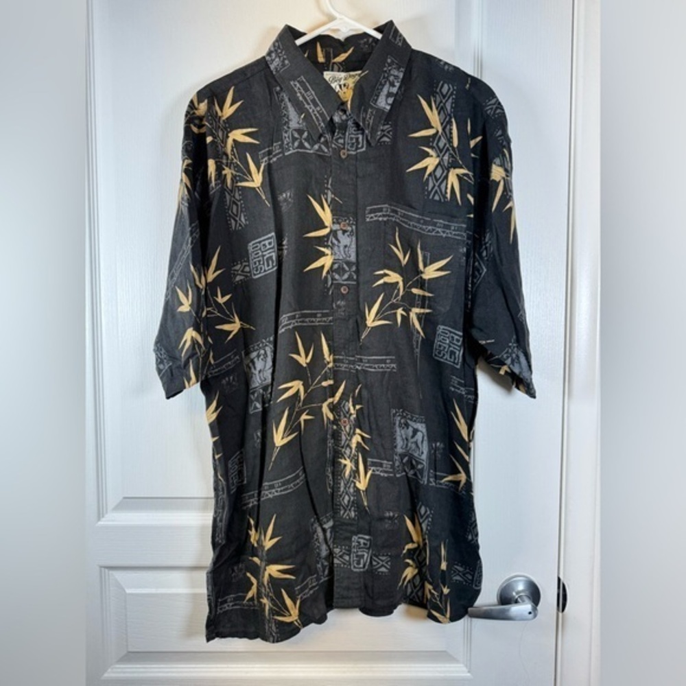 Vintage Big Dog Gray Black Button Down Casual Tropical Shirt Size XXL EUC #5815